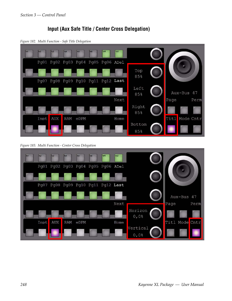 Input (aux safe title / center cross delegation) | Grass Valley Kayenne XL Package v.7.0.4 User Manual | Page 250 / 663