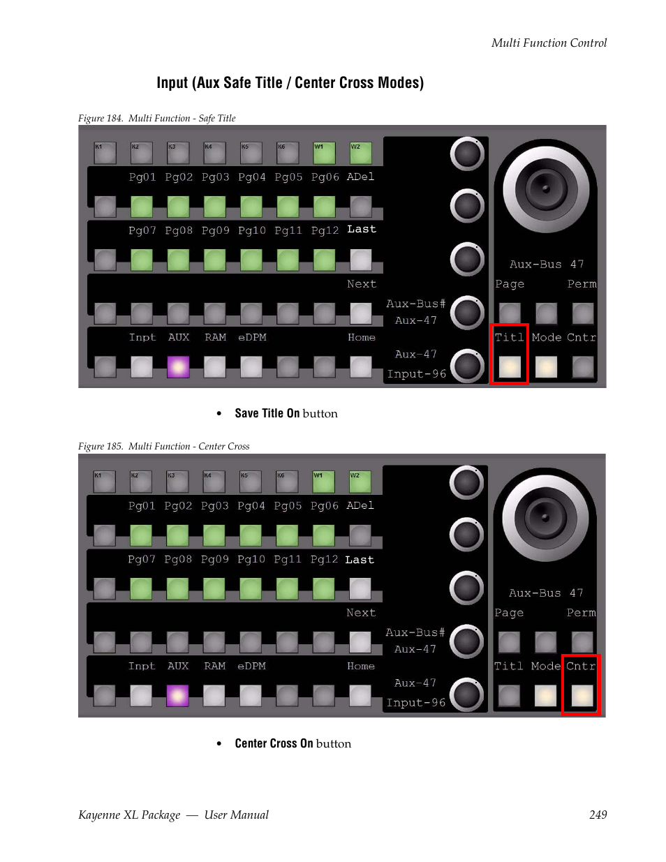 Input (aux safe title / center cross modes) | Grass Valley Kayenne XL Package v.7.0.4 User Manual | Page 251 / 663