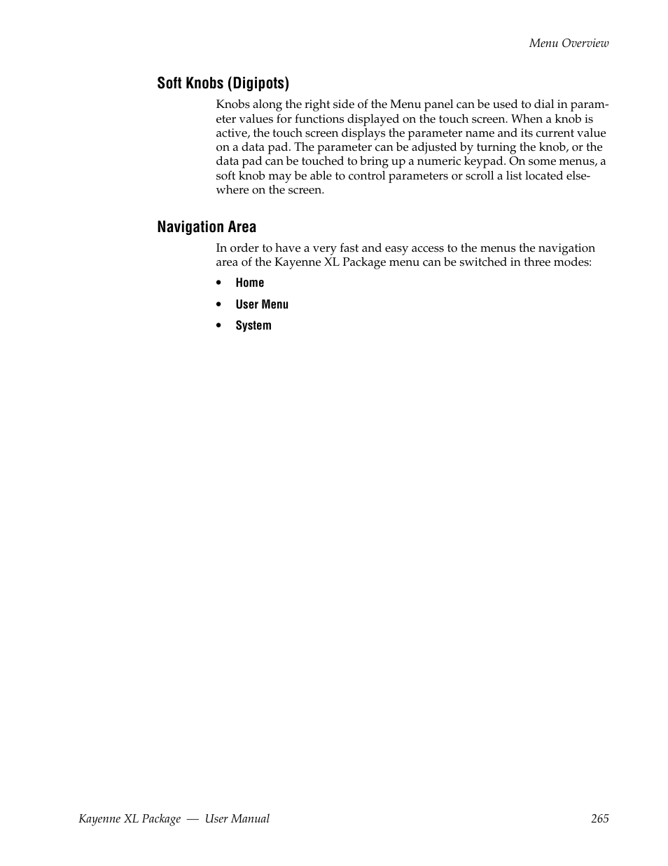 Soft knobs (digipots), Navigation area | Grass Valley Kayenne XL Package v.7.0.4 User Manual | Page 267 / 663