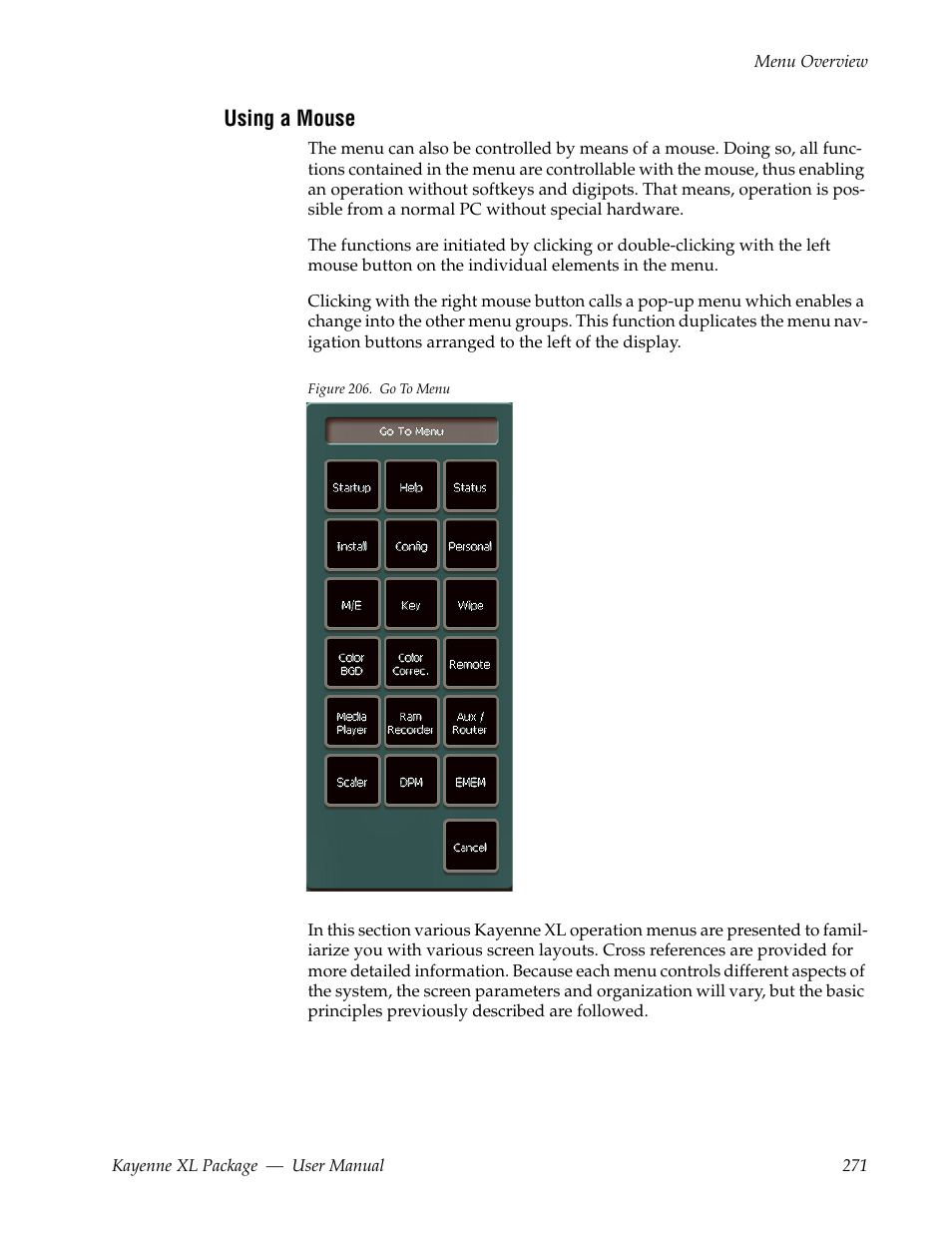 Using a mouse | Grass Valley Kayenne XL Package v.7.0.4 User Manual | Page 273 / 663