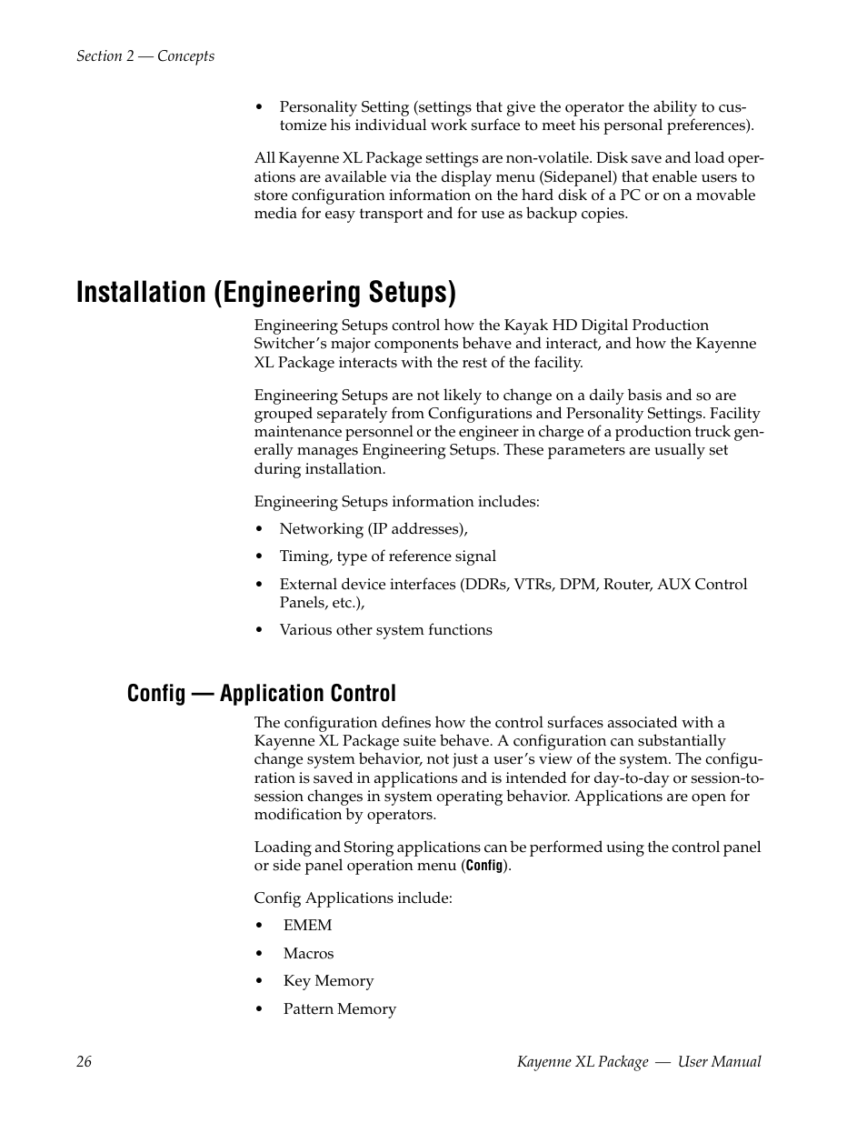 Installation (engineering setups), Config — application control | Grass Valley Kayenne XL Package v.7.0.4 User Manual | Page 28 / 663