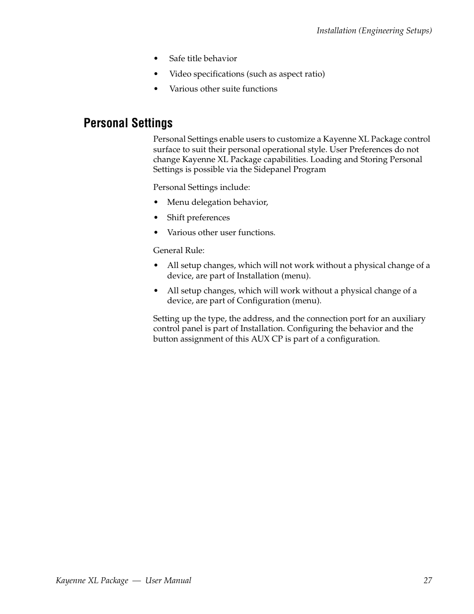 Personal settings | Grass Valley Kayenne XL Package v.7.0.4 User Manual | Page 29 / 663