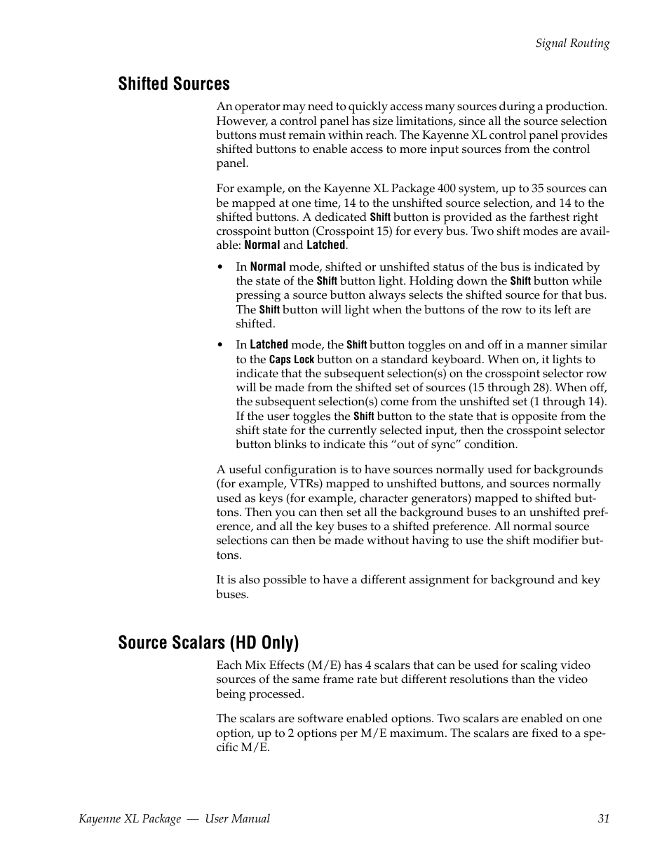 Shifted sources, Source scalars (hd only) | Grass Valley Kayenne XL Package v.7.0.4 User Manual | Page 33 / 663