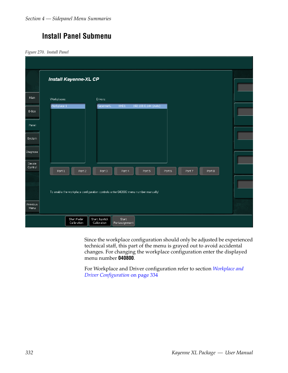 Install panel submenu | Grass Valley Kayenne XL Package v.7.0.4 User Manual | Page 334 / 663