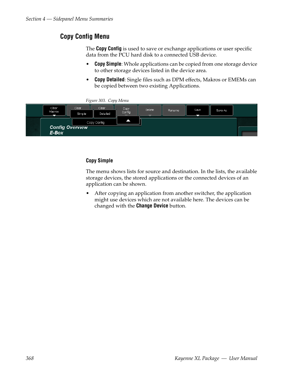 Copy config menu, Fer to | Grass Valley Kayenne XL Package v.7.0.4 User Manual | Page 370 / 663