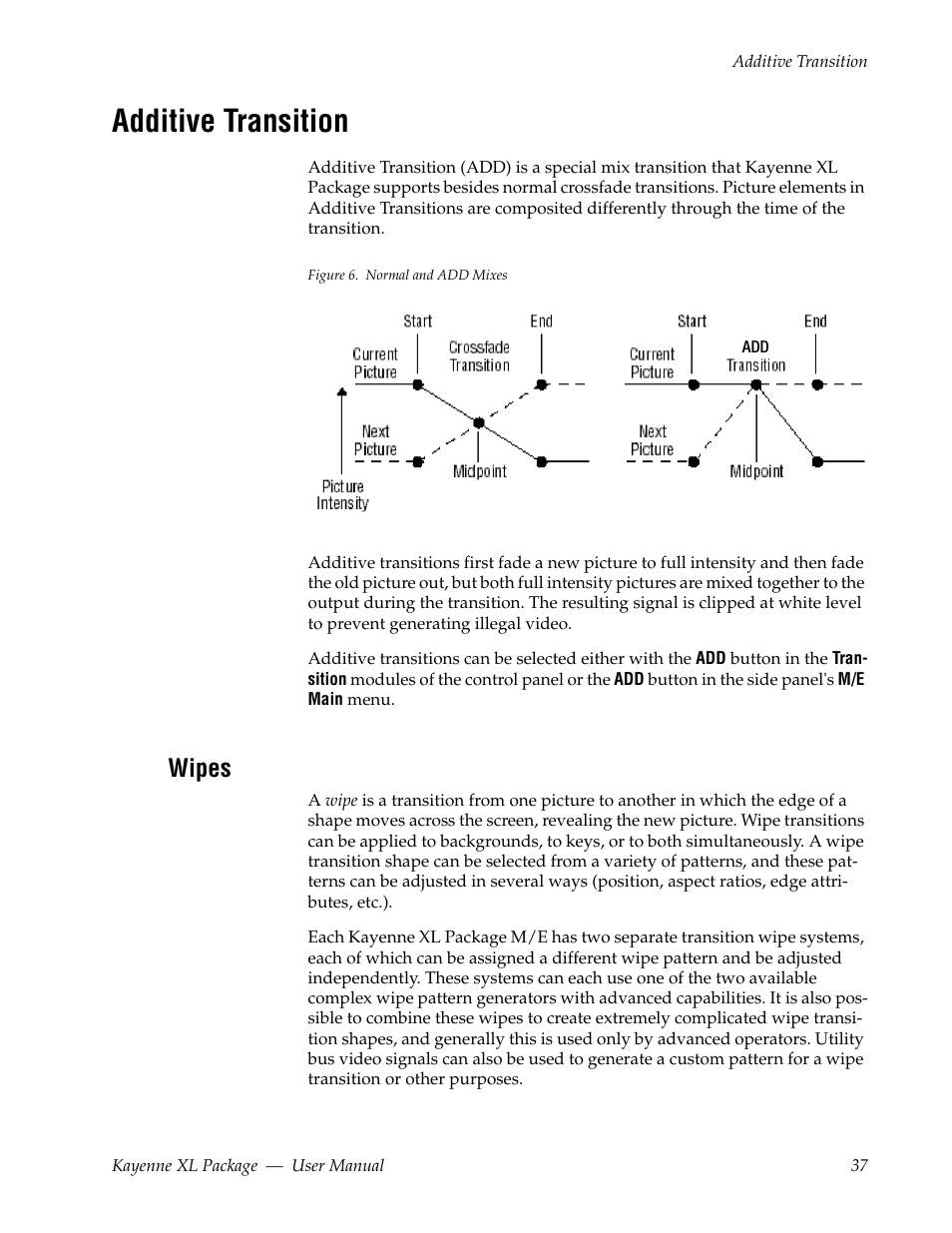 Additive transition, Wipes | Grass Valley Kayenne XL Package v.7.0.4 User Manual | Page 39 / 663