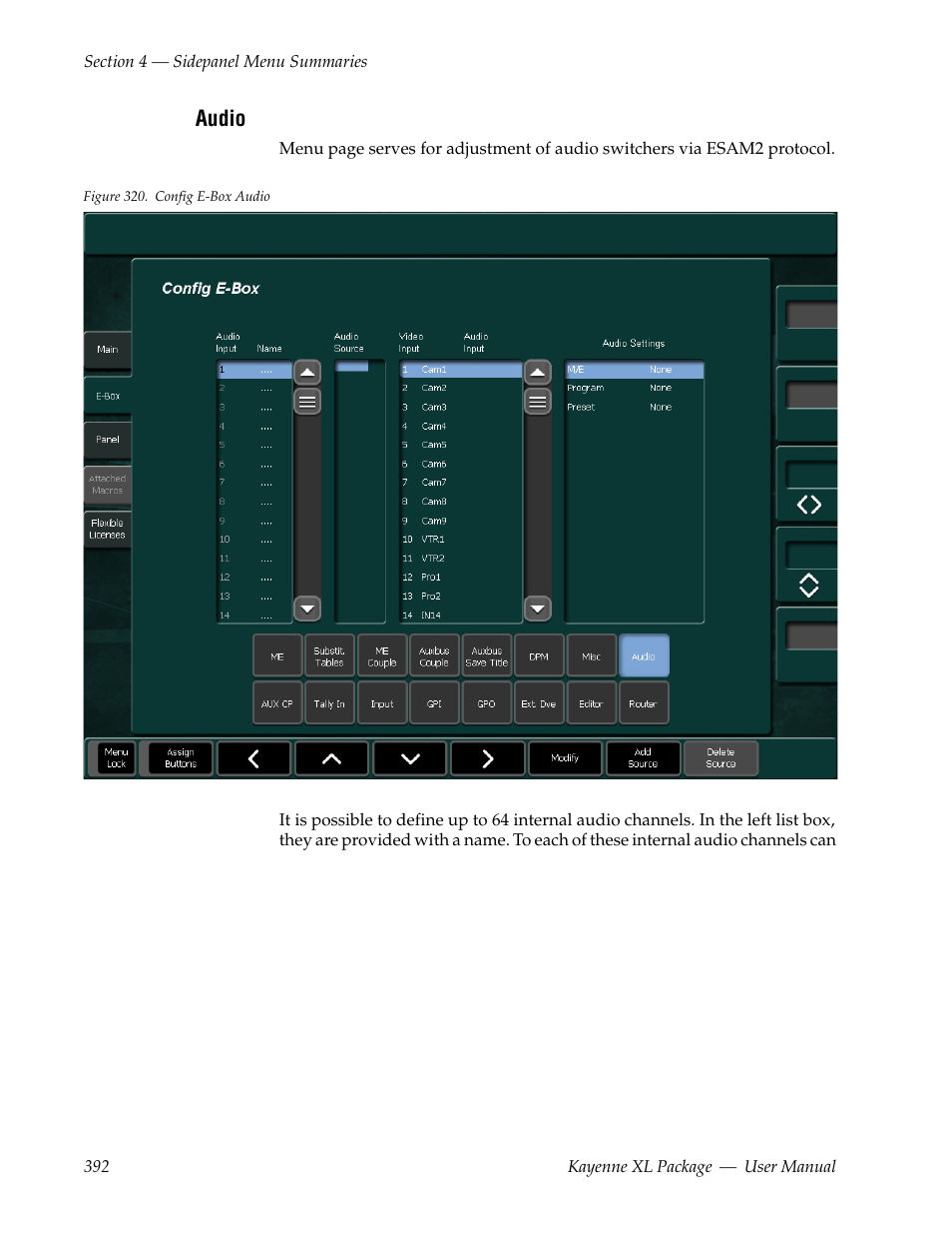 Audio | Grass Valley Kayenne XL Package v.7.0.4 User Manual | Page 394 / 663