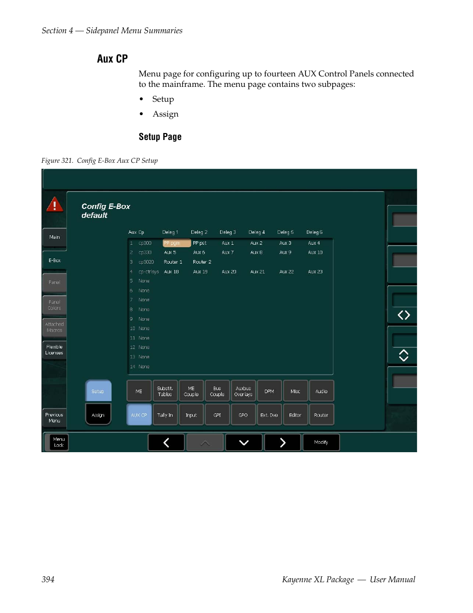 Aux cp | Grass Valley Kayenne XL Package v.7.0.4 User Manual | Page 396 / 663