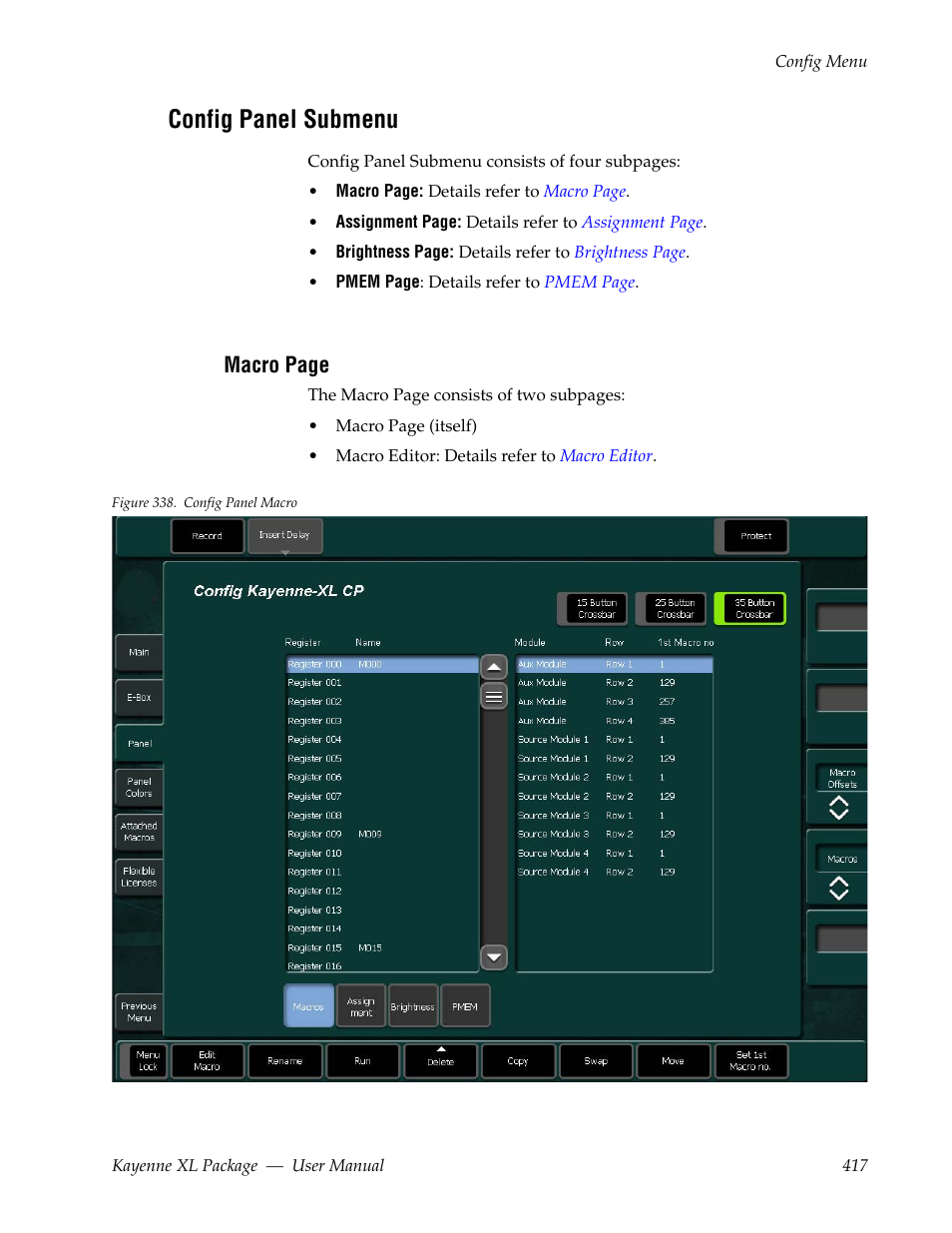 Config panel submenu | Grass Valley Kayenne XL Package v.7.0.4 User Manual | Page 419 / 663