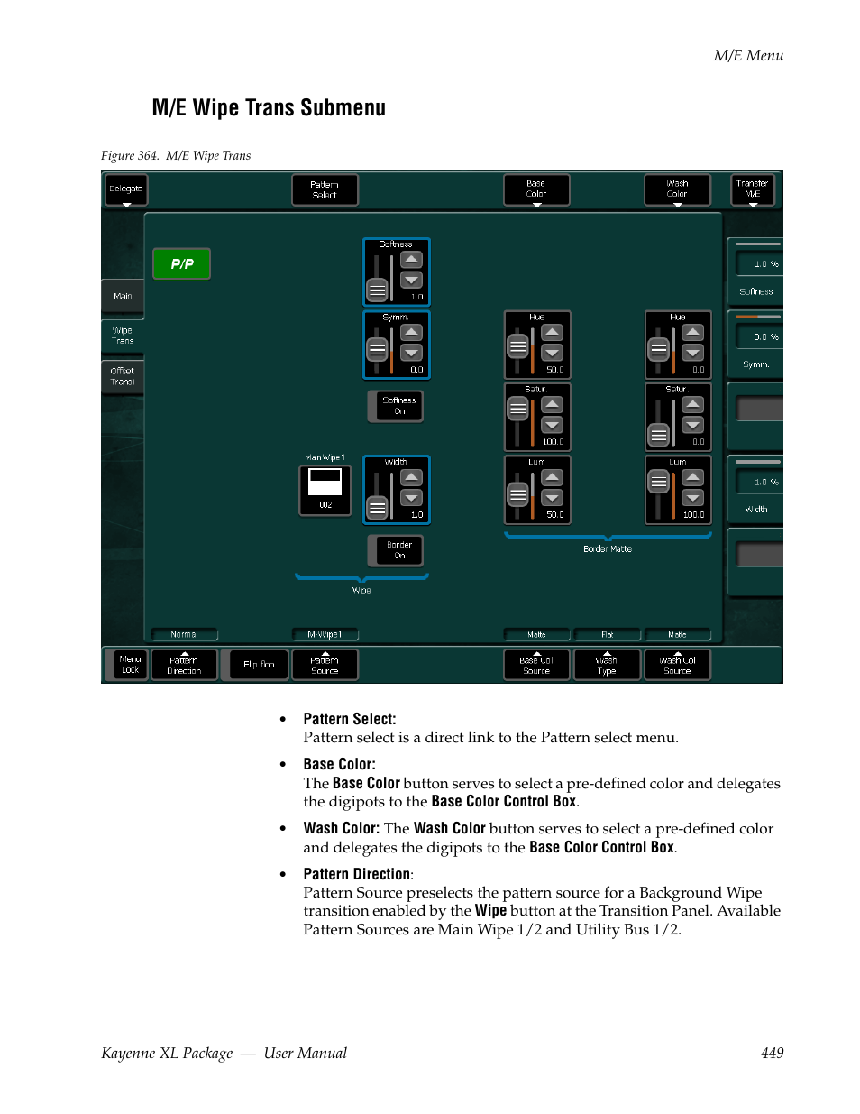 M/e wipe trans submenu | Grass Valley Kayenne XL Package v.7.0.4 User Manual | Page 451 / 663