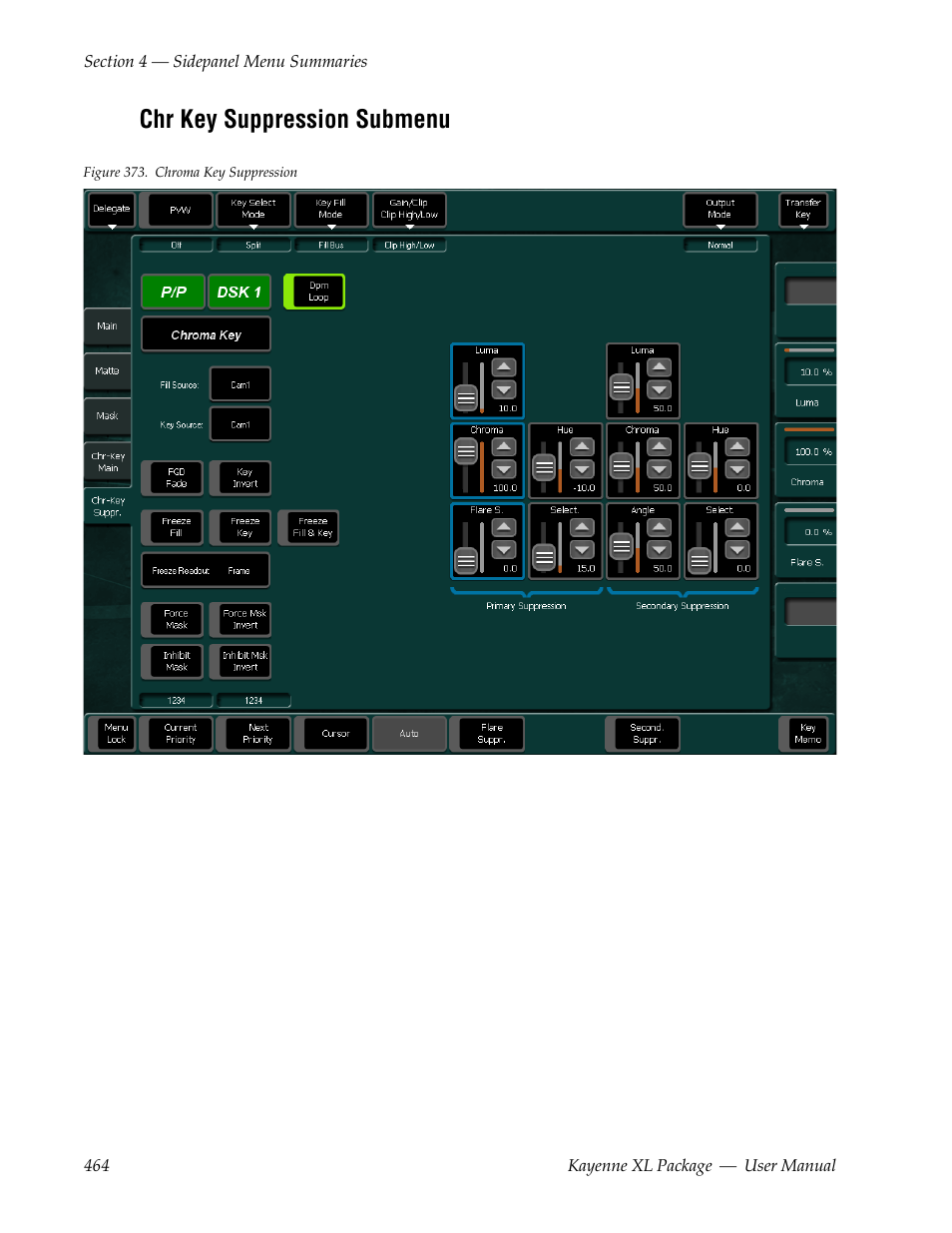 Chr key suppression submenu | Grass Valley Kayenne XL Package v.7.0.4 User Manual | Page 466 / 663