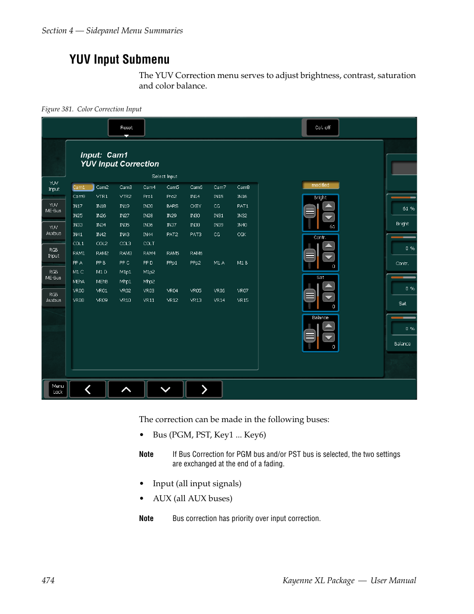 Yuv input submenu | Grass Valley Kayenne XL Package v.7.0.4 User Manual | Page 476 / 663