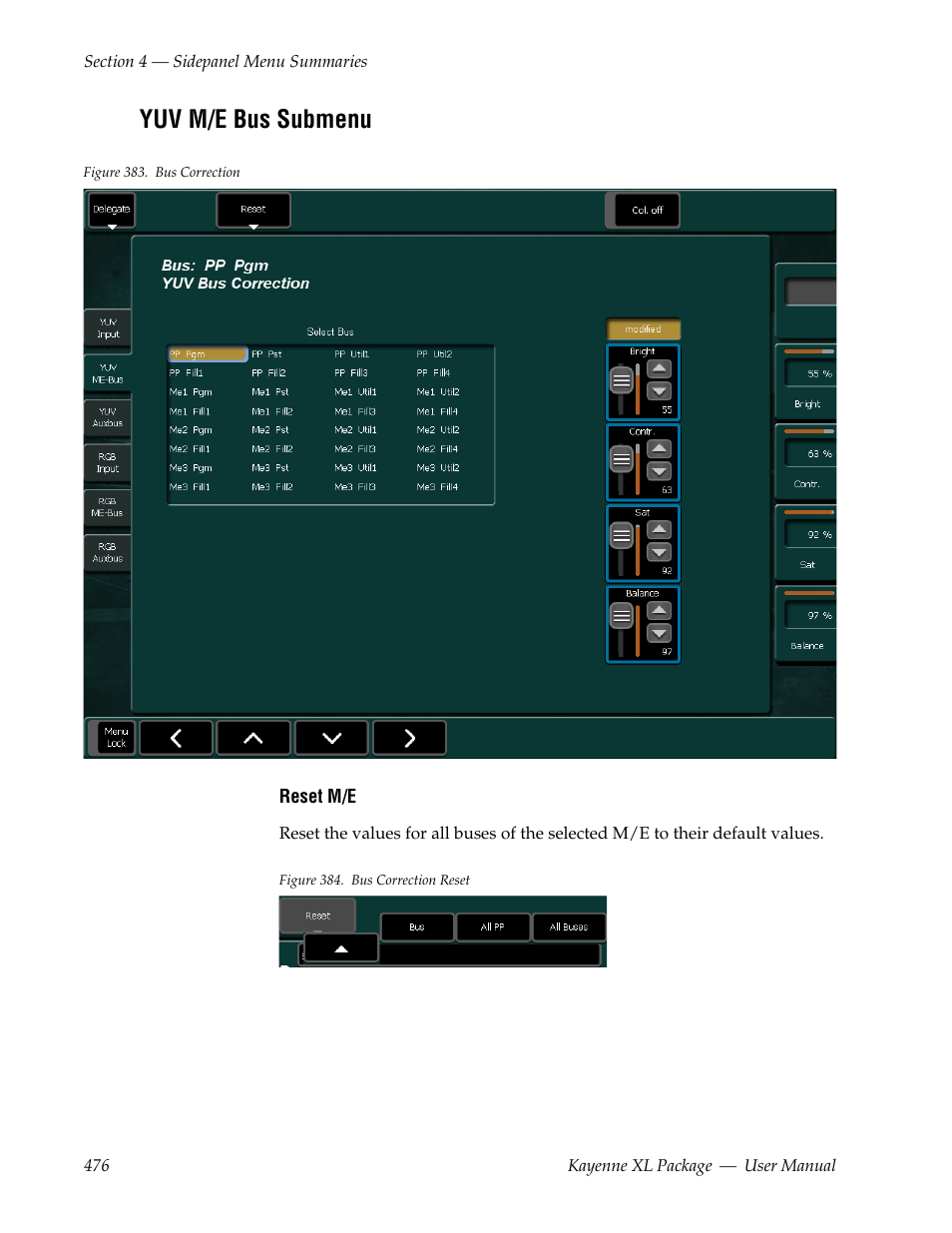 Yuv m/e bus submenu | Grass Valley Kayenne XL Package v.7.0.4 User Manual | Page 478 / 663