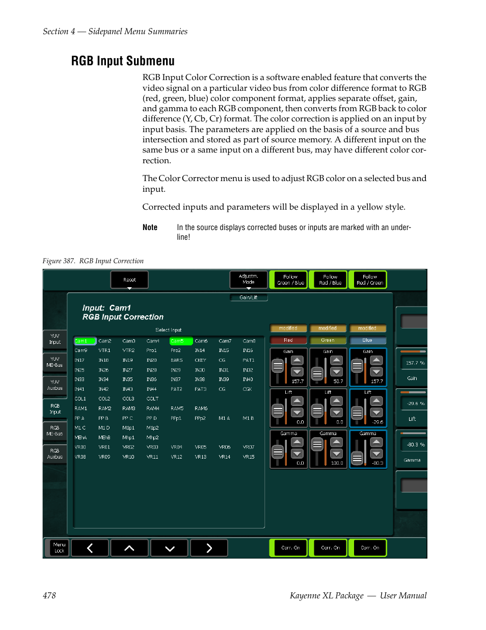Rgb input submenu | Grass Valley Kayenne XL Package v.7.0.4 User Manual | Page 480 / 663