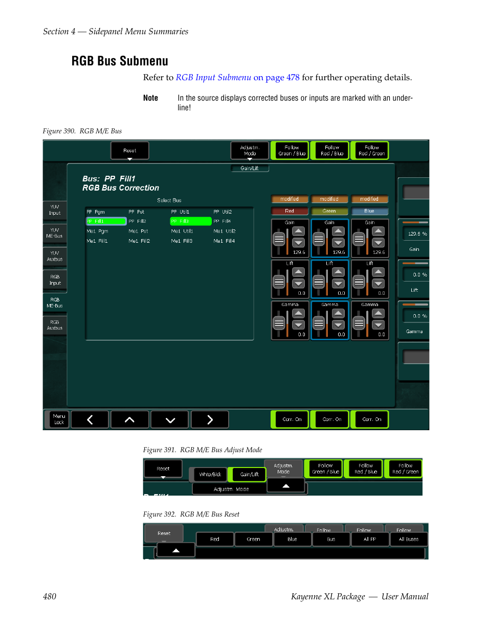 Rgb bus submenu | Grass Valley Kayenne XL Package v.7.0.4 User Manual | Page 482 / 663