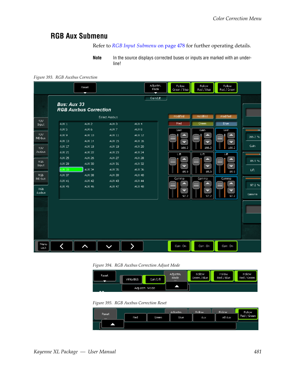 Rgb aux submenu | Grass Valley Kayenne XL Package v.7.0.4 User Manual | Page 483 / 663