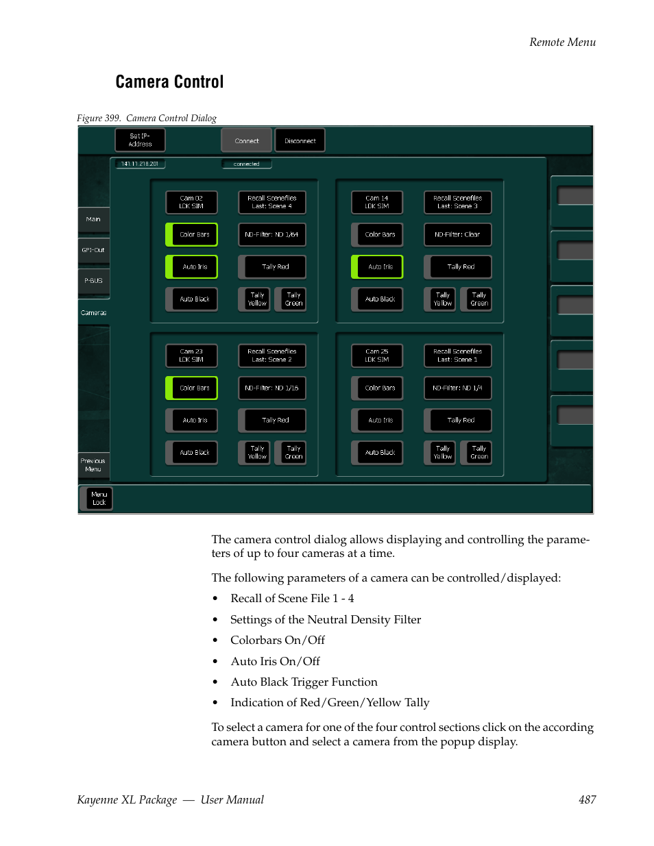 Camera control | Grass Valley Kayenne XL Package v.7.0.4 User Manual | Page 489 / 663