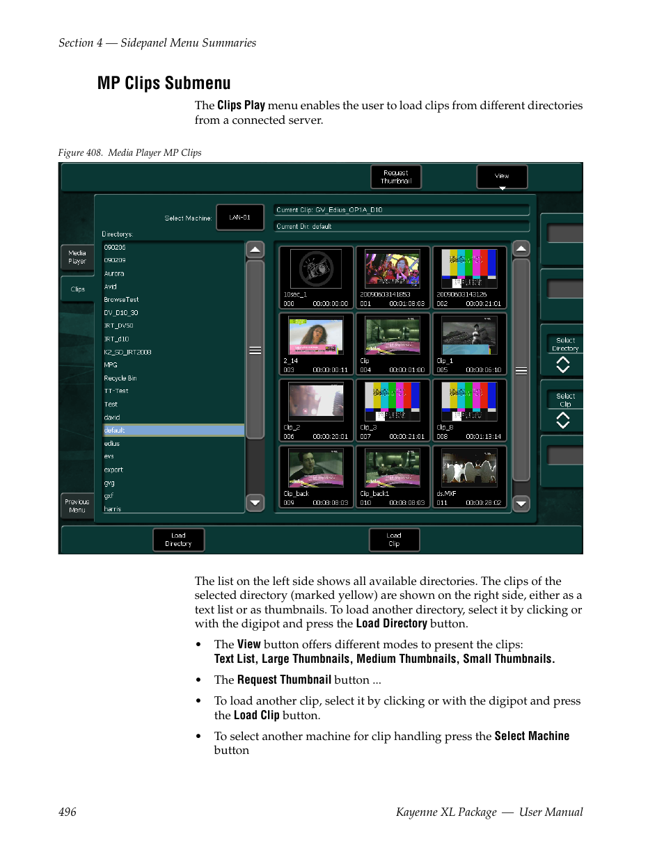 Mp clips submenu | Grass Valley Kayenne XL Package v.7.0.4 User Manual | Page 498 / 663