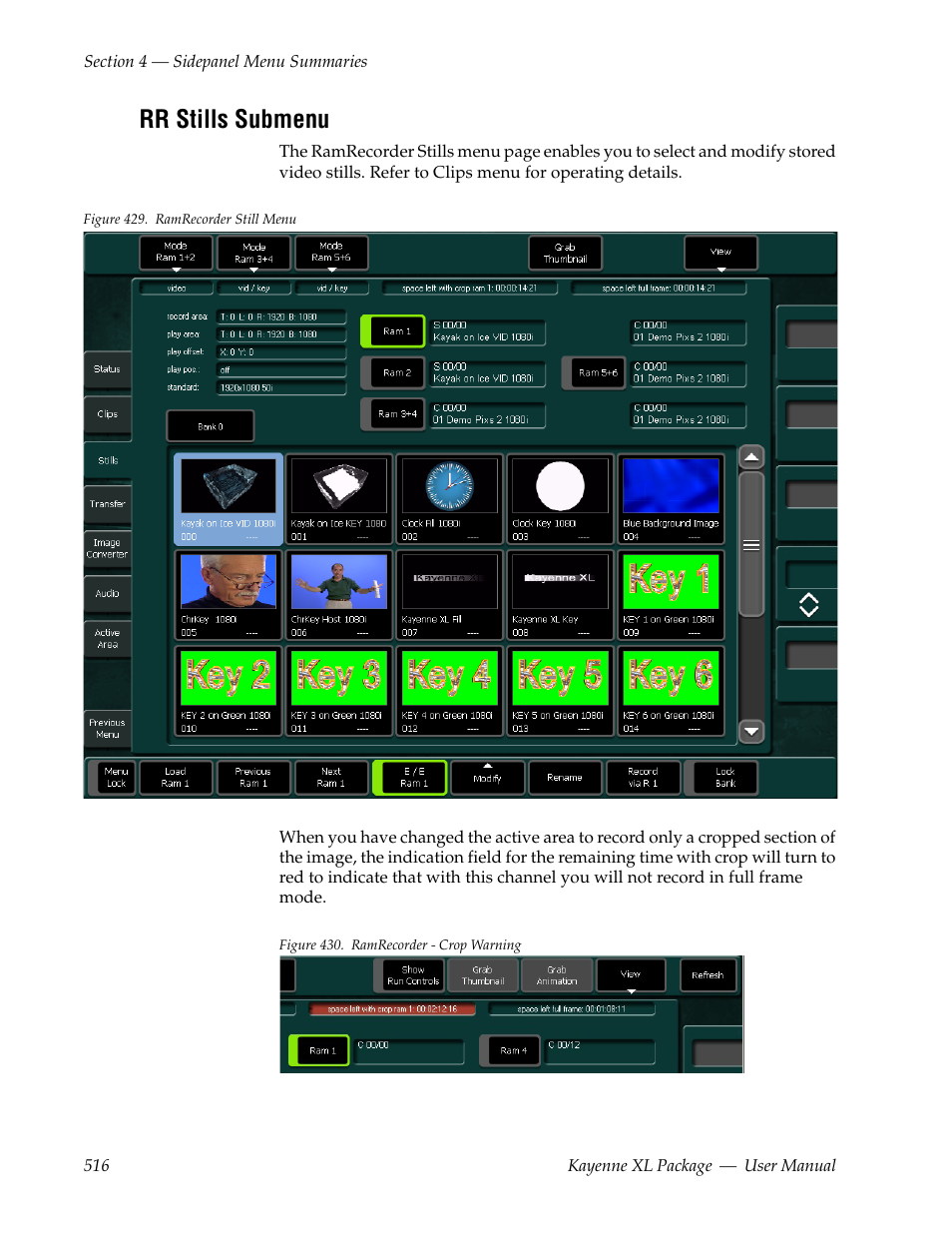 Rr stills submenu | Grass Valley Kayenne XL Package v.7.0.4 User Manual | Page 518 / 663