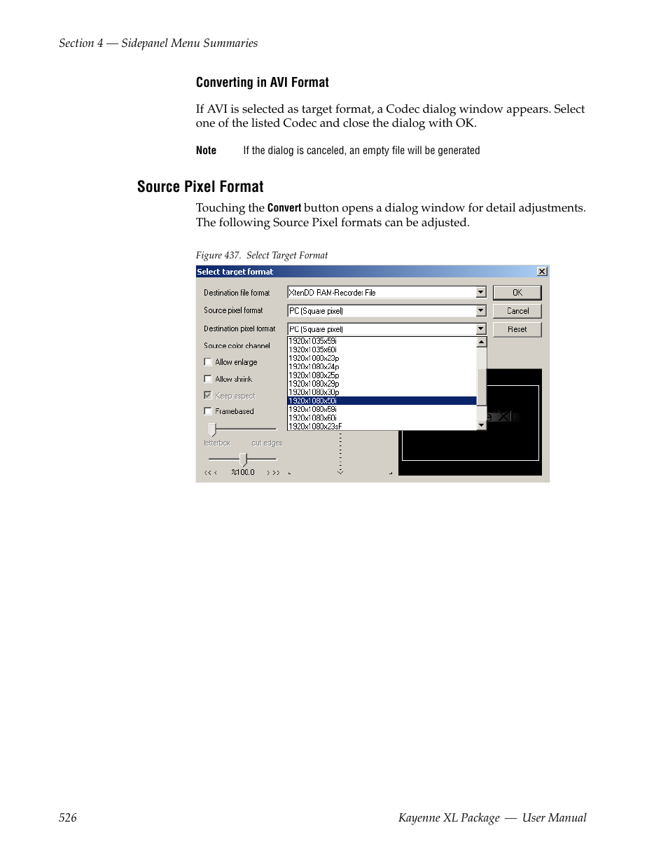 Source pixel format | Grass Valley Kayenne XL Package v.7.0.4 User Manual | Page 528 / 663