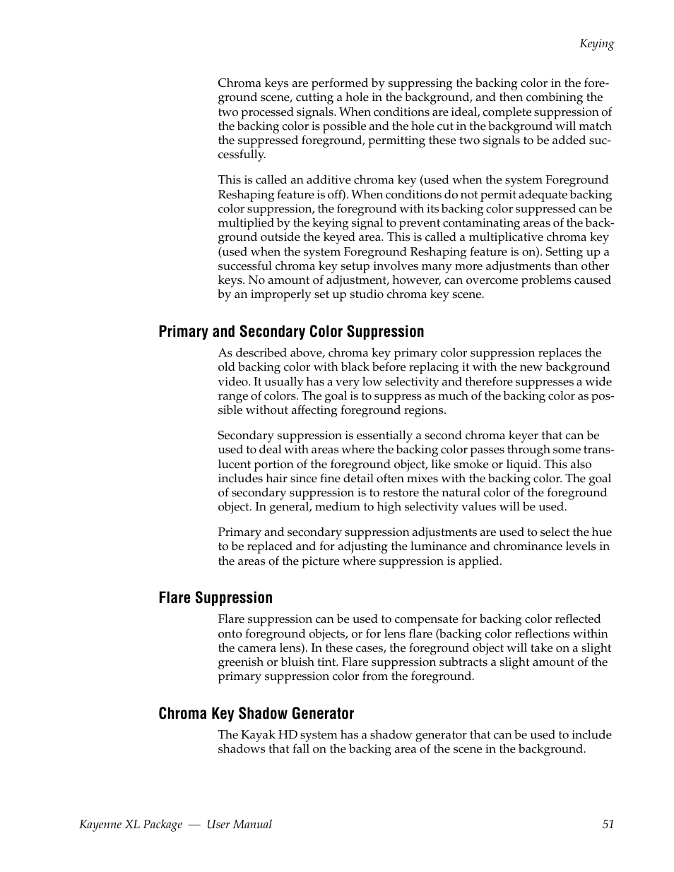 Primary and secondary color suppression, Flare suppression, Chroma key shadow generator | Grass Valley Kayenne XL Package v.7.0.4 User Manual | Page 53 / 663