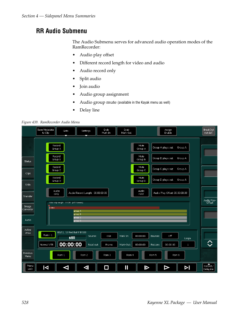 Rr audio submenu | Grass Valley Kayenne XL Package v.7.0.4 User Manual | Page 530 / 663