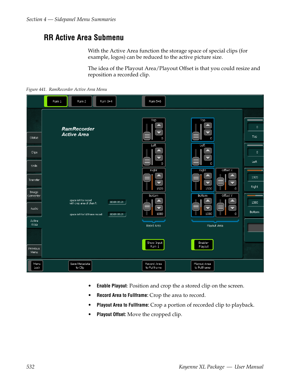 Rr active area submenu | Grass Valley Kayenne XL Package v.7.0.4 User Manual | Page 534 / 663
