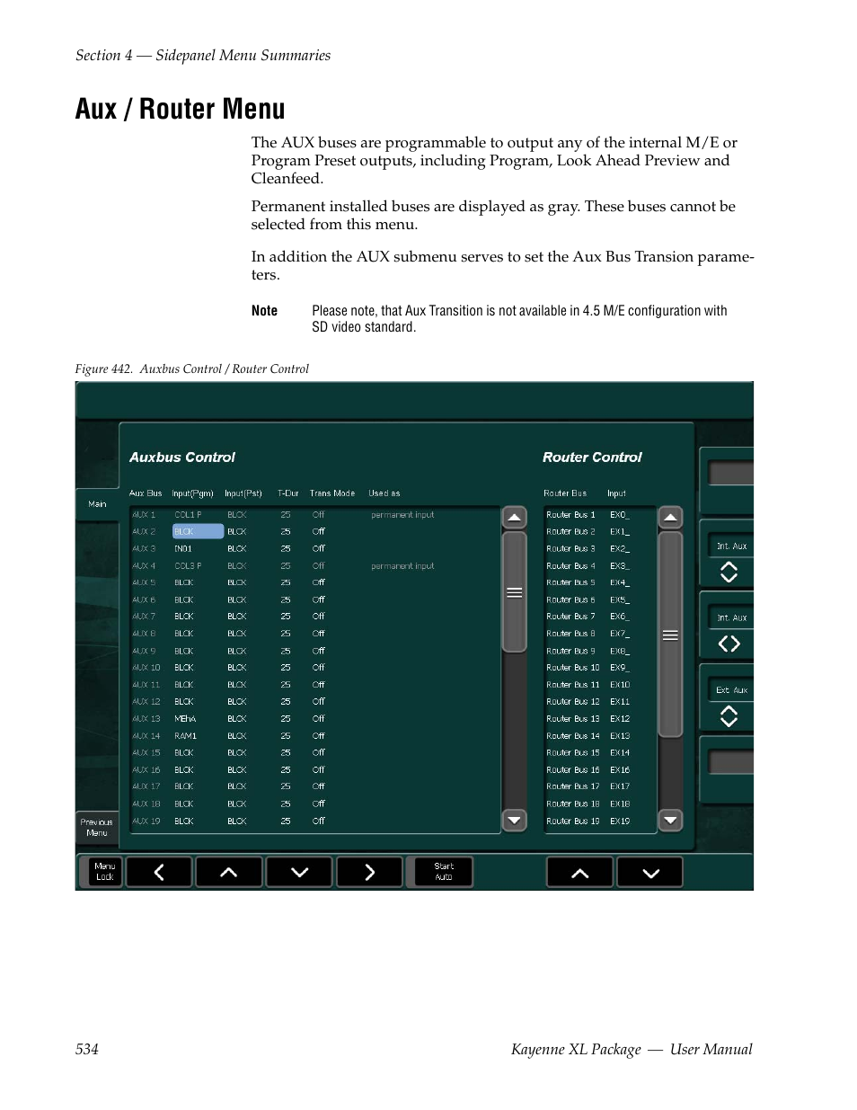 Aux / router menu | Grass Valley Kayenne XL Package v.7.0.4 User Manual | Page 536 / 663