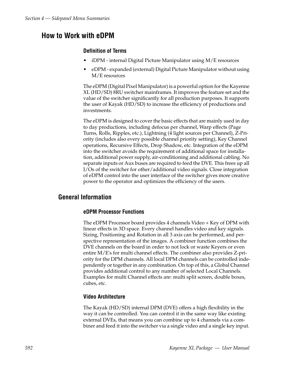 How to work with edpm, General information | Grass Valley Kayenne XL Package v.7.0.4 User Manual | Page 594 / 663