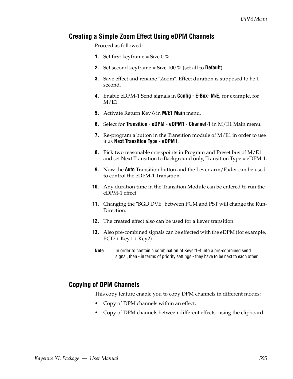 Creating a simple zoom effect using edpm channels, Copying of dpm channels | Grass Valley Kayenne XL Package v.7.0.4 User Manual | Page 597 / 663