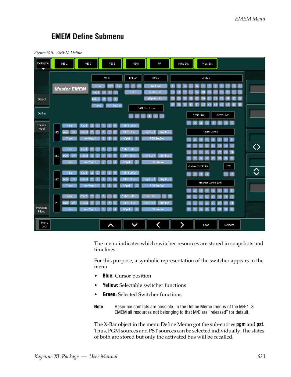 Emem define submenu | Grass Valley Kayenne XL Package v.7.0.4 User Manual | Page 625 / 663