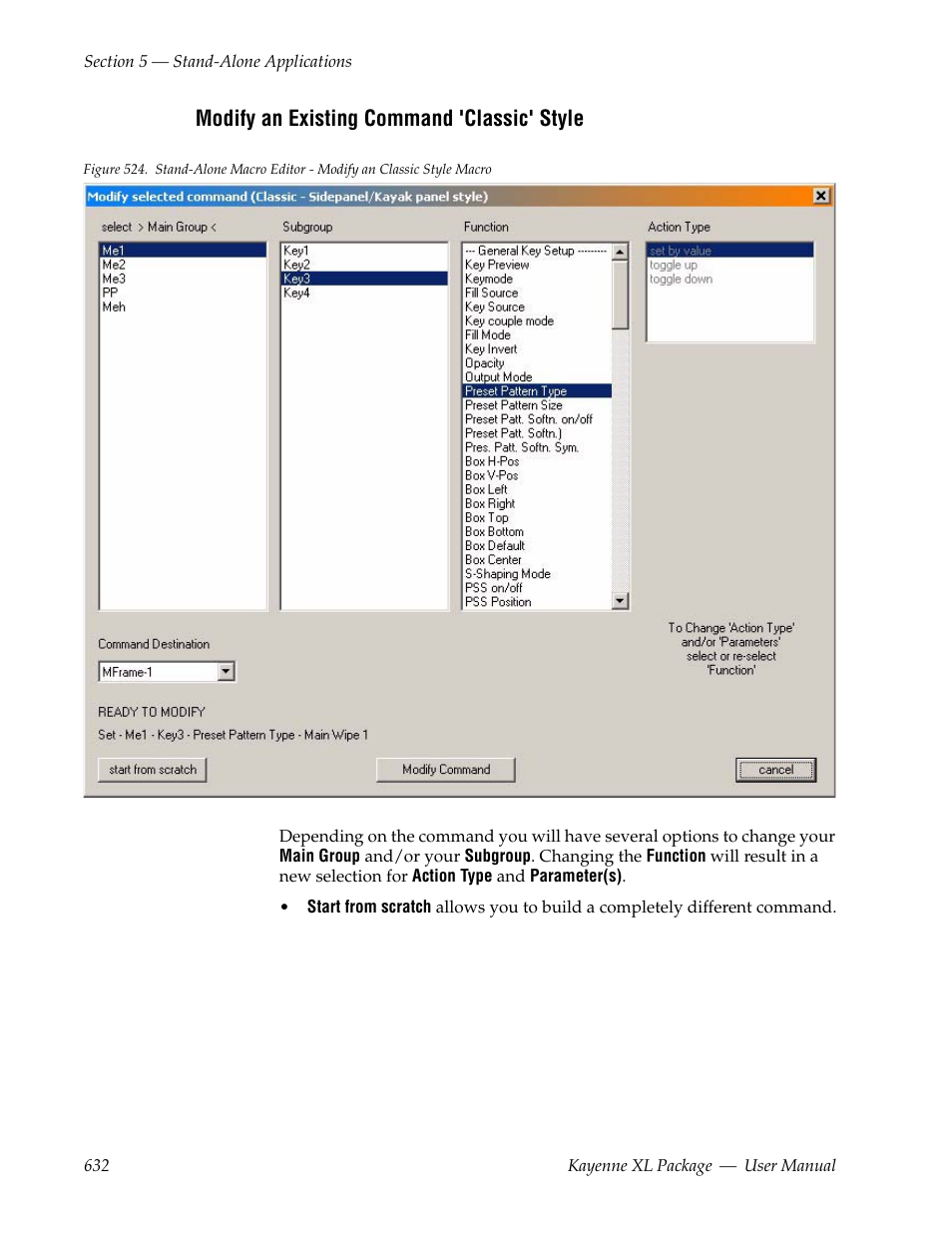 Modify an existing command 'classic' style | Grass Valley Kayenne XL Package v.7.0.4 User Manual | Page 634 / 663