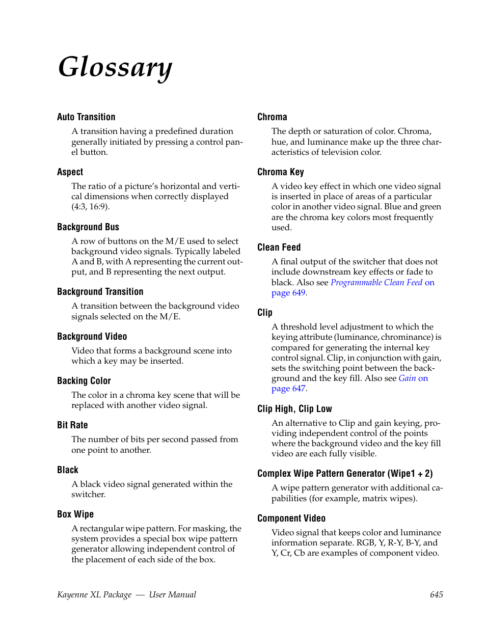 Glossary | Grass Valley Kayenne XL Package v.7.0.4 User Manual | Page 647 / 663