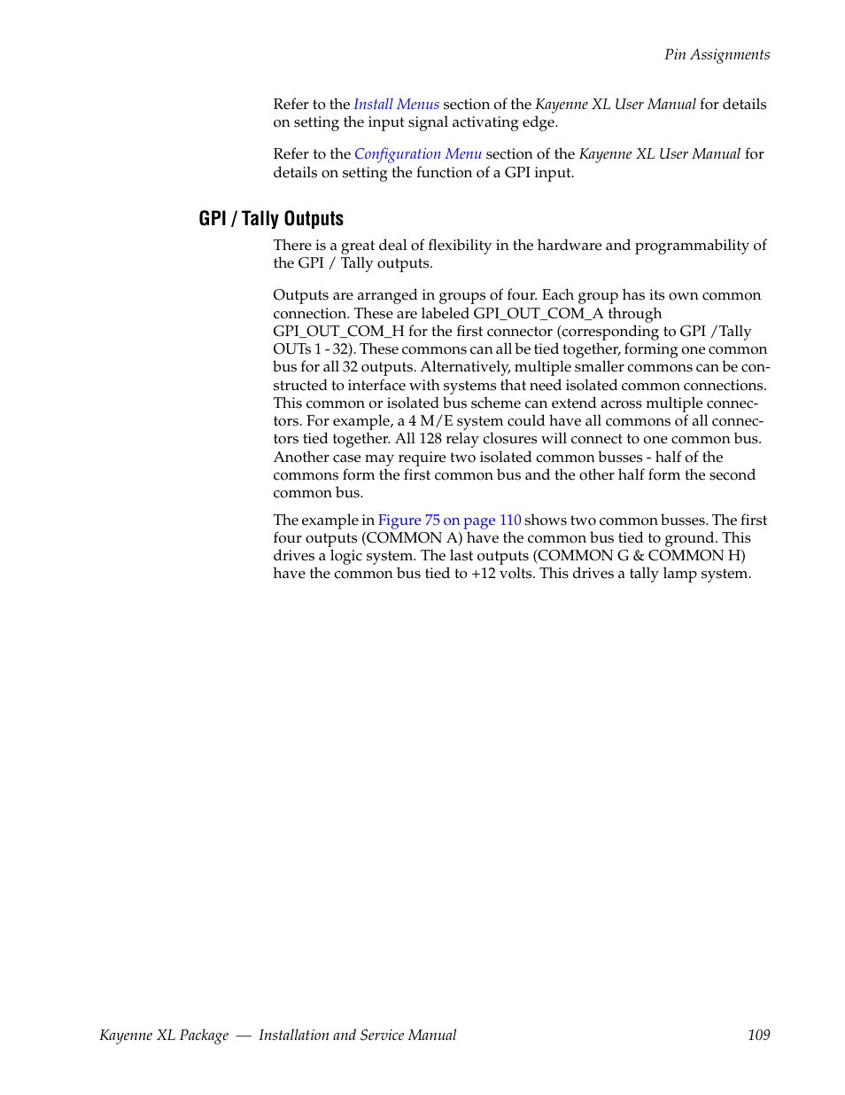 Gpi / tally outputs | Grass Valley Kayenne XL Package Installation v.7.0.4 User Manual | Page 109 / 198