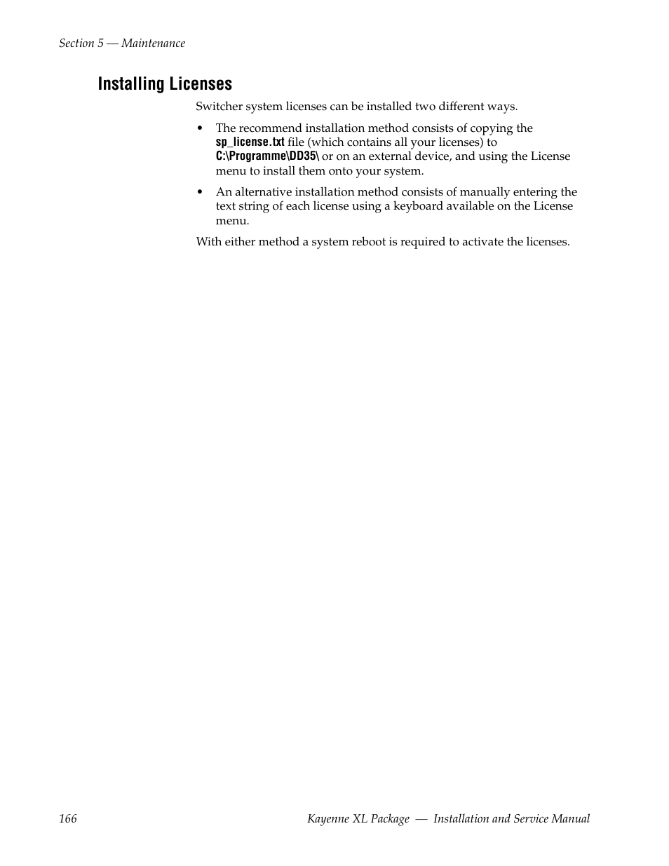 Installing licenses | Grass Valley Kayenne XL Package Installation v.7.0.4 User Manual | Page 166 / 198