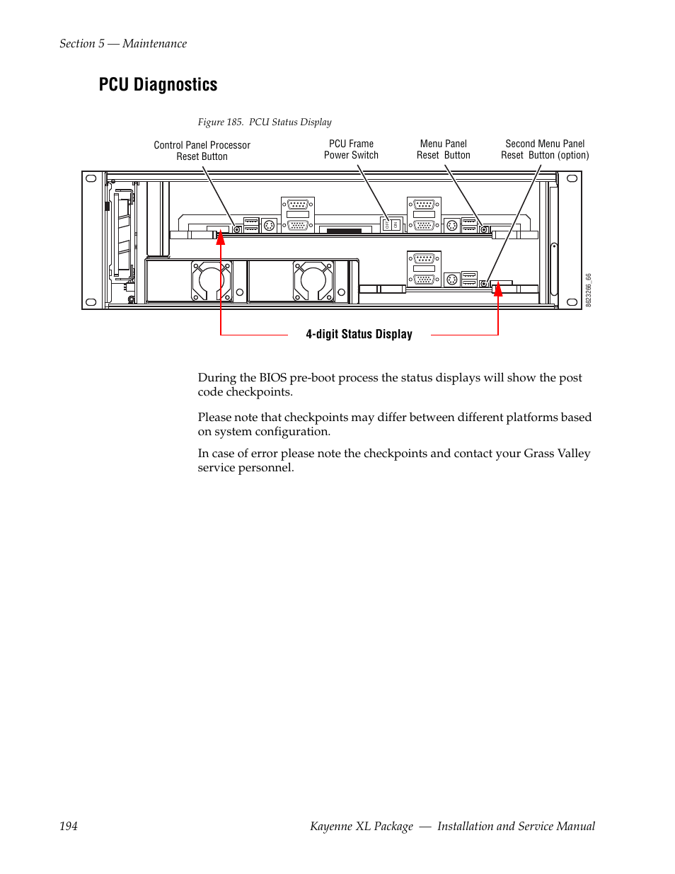 Pcu diagnostics | Grass Valley Kayenne XL Package Installation v.7.0.4 User Manual | Page 194 / 198