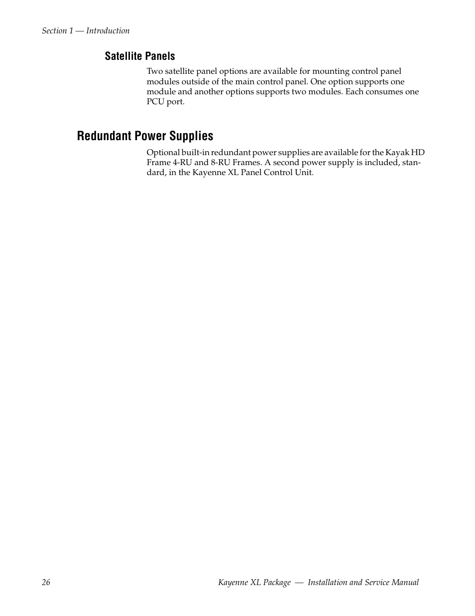 Satellite panels, Redundant power supplies | Grass Valley Kayenne XL Package Installation v.7.0.4 User Manual | Page 26 / 198