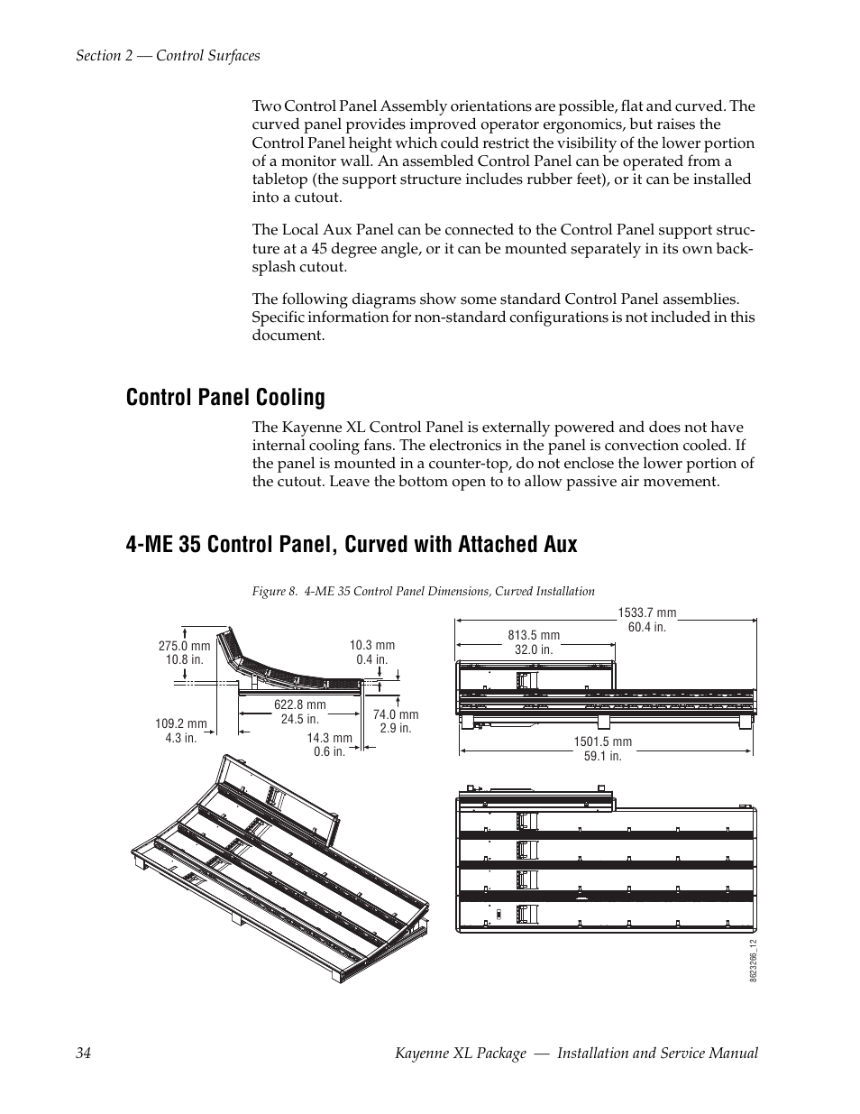 Control panel cooling, Me 35 control panel, curved with attached aux | Grass Valley Kayenne XL Package Installation v.7.0.4 User Manual | Page 34 / 198