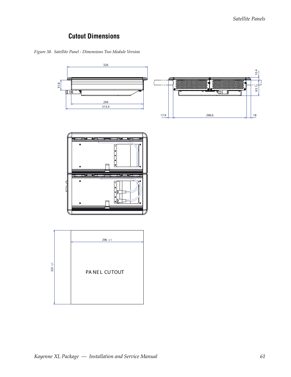 Cutout dimensions, Pa ne l cu tout | Grass Valley Kayenne XL Package Installation v.7.0.4 User Manual | Page 61 / 198