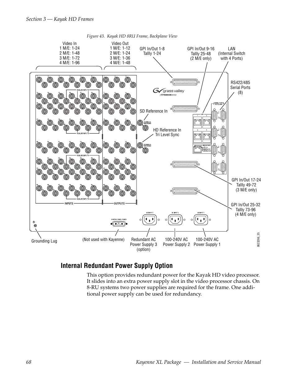 Internal redundant power supply option | Grass Valley Kayenne XL Package Installation v.7.0.4 User Manual | Page 68 / 198