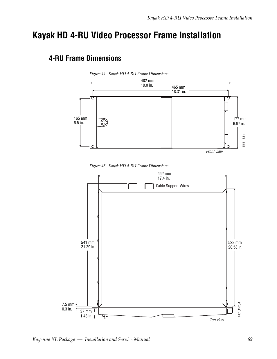 Kayak hd 4-ru video processor frame installation, Ru frame dimensions | Grass Valley Kayenne XL Package Installation v.7.0.4 User Manual | Page 69 / 198