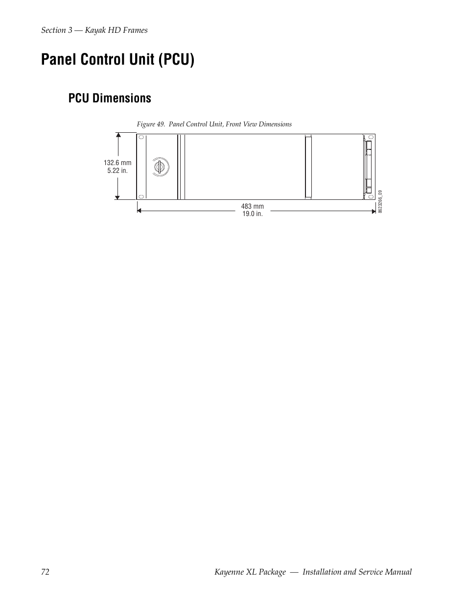 Panel control unit (pcu), Pcu dimensions | Grass Valley Kayenne XL Package Installation v.7.0.4 User Manual | Page 72 / 198
