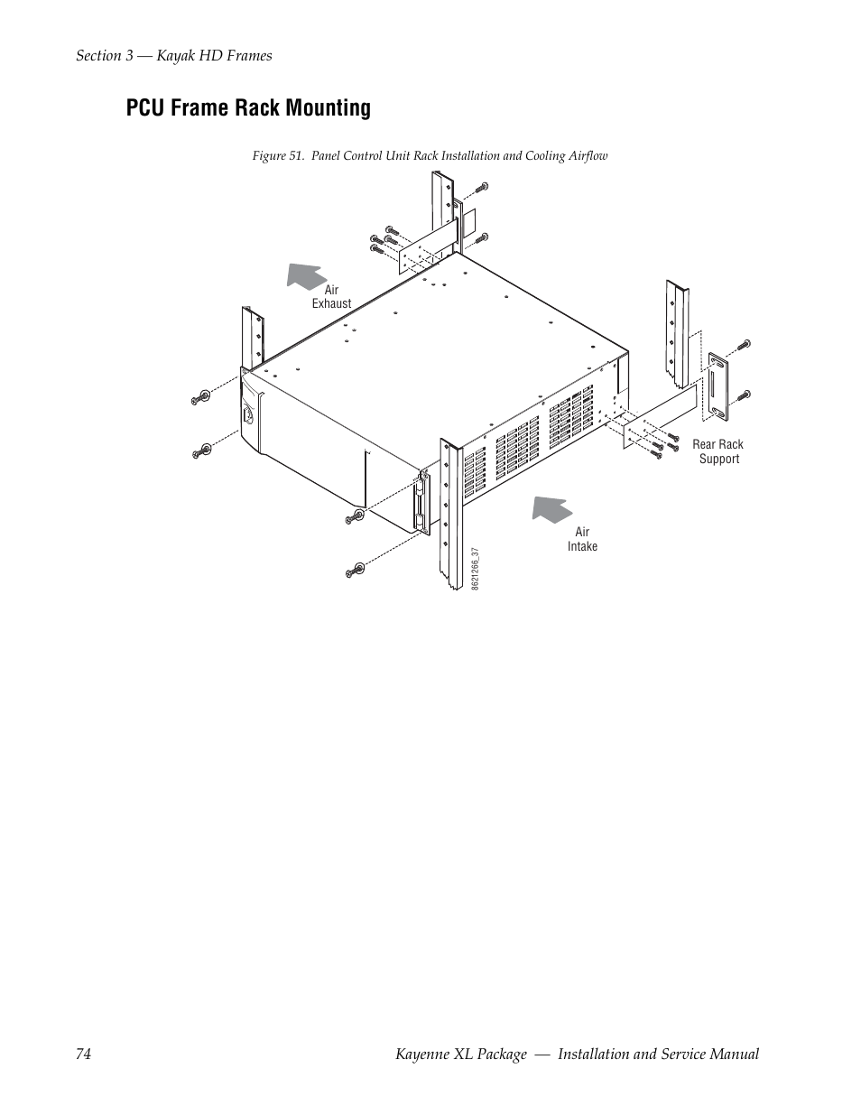 Pcu frame rack mounting | Grass Valley Kayenne XL Package Installation v.7.0.4 User Manual | Page 74 / 198