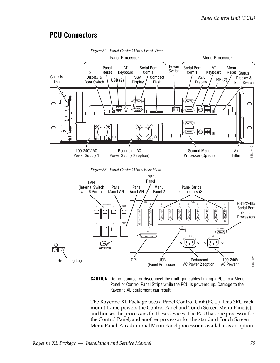 Pcu connectors | Grass Valley Kayenne XL Package Installation v.7.0.4 User Manual | Page 75 / 198