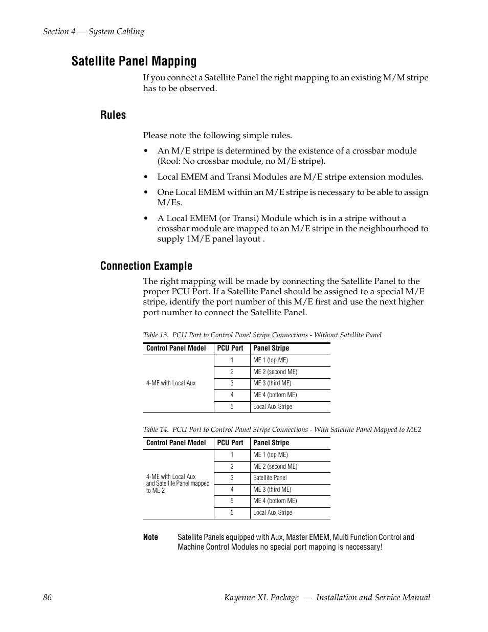 Satellite panel mapping, Rules, Connection example | Satellite | Grass Valley Kayenne XL Package Installation v.7.0.4 User Manual | Page 86 / 198