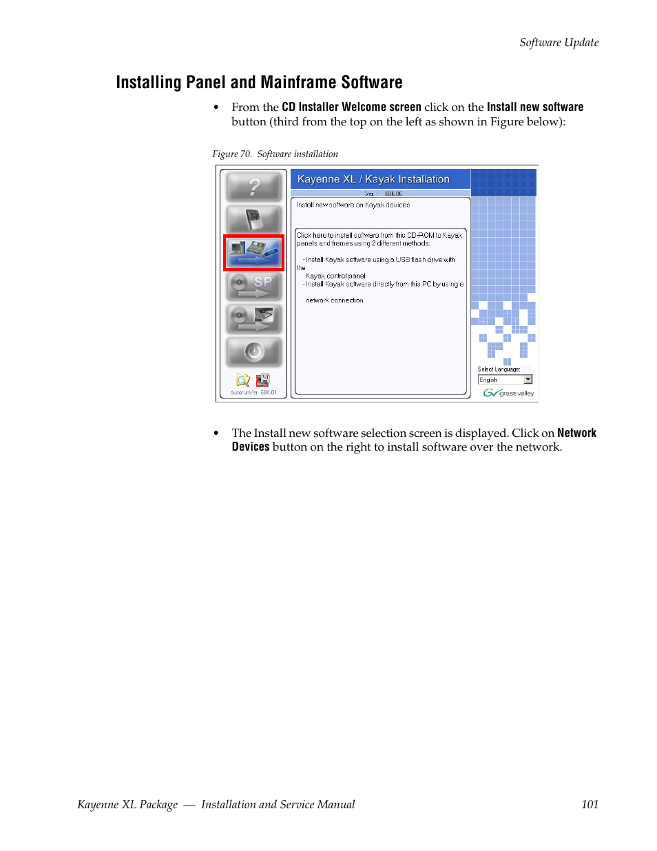 Installing panel and mainframe software | Grass Valley Kayenne XL Package Installation v.7.0.2 User Manual | Page 101 / 164