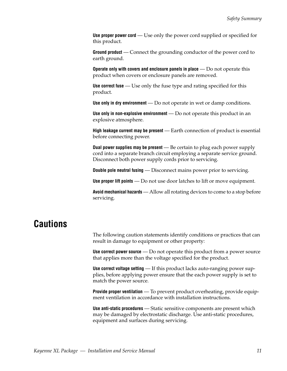 Cautions | Grass Valley Kayenne XL Package Installation v.7.0.2 User Manual | Page 11 / 164