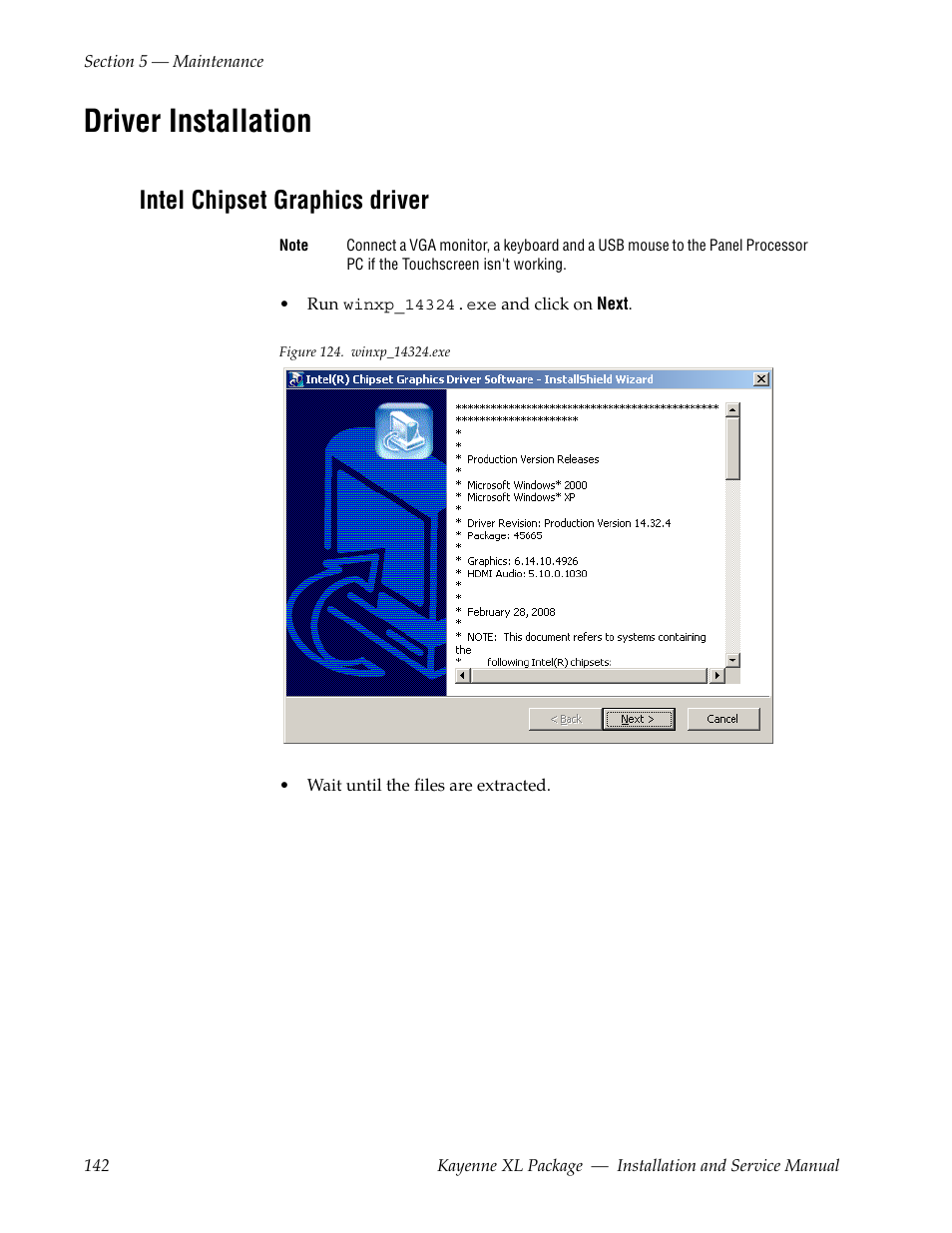 Driver installation, Intel chipset graphics driver | Grass Valley Kayenne XL Package Installation v.7.0.2 User Manual | Page 142 / 164