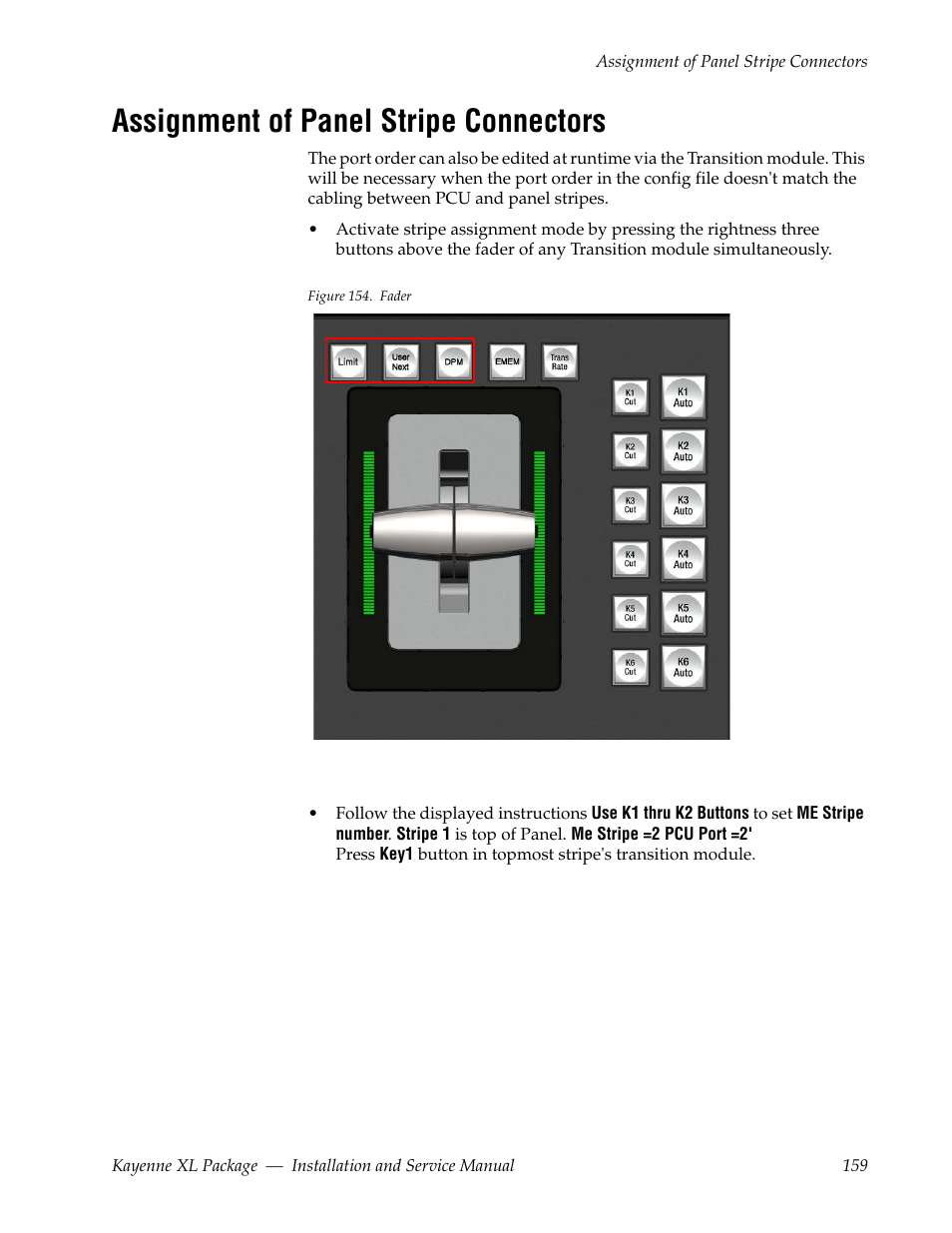 Assignment of panel stripe connectors | Grass Valley Kayenne XL Package Installation v.7.0.2 User Manual | Page 159 / 164