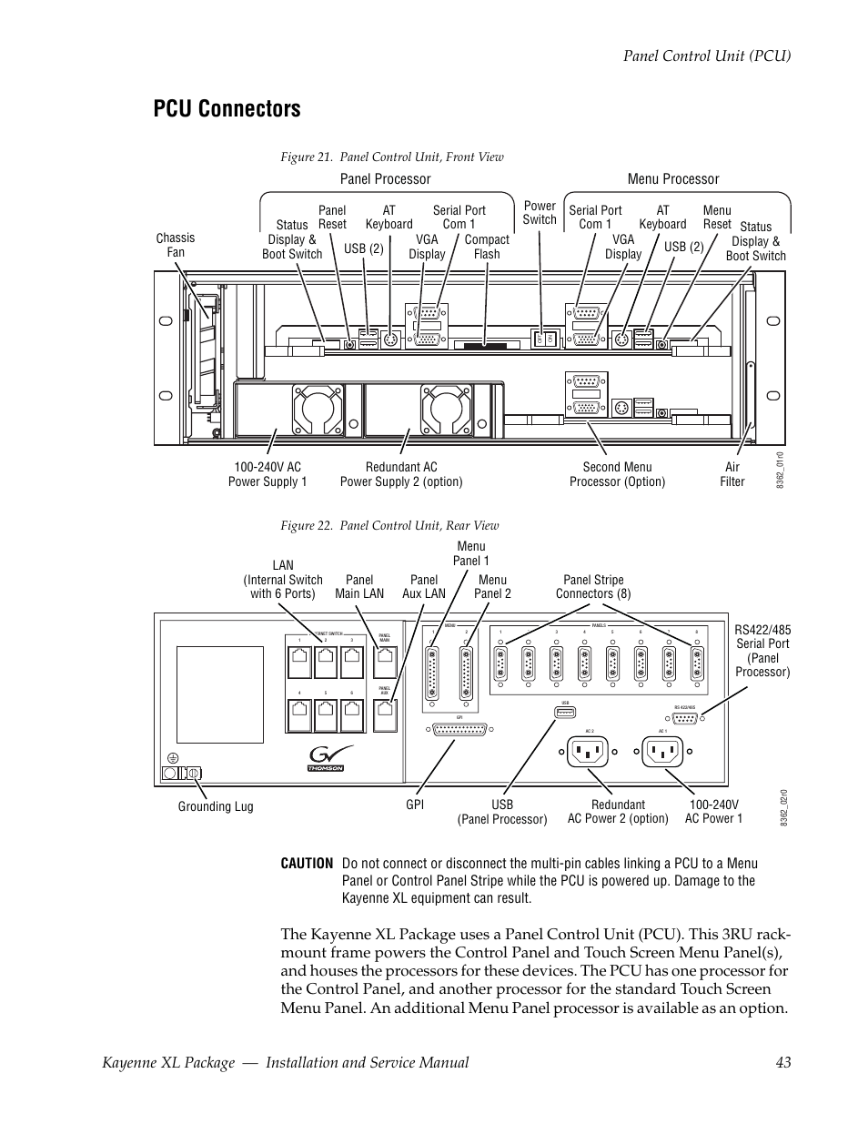 Pcu connectors | Grass Valley Kayenne XL Package Installation v.7.0.2 User Manual | Page 43 / 164